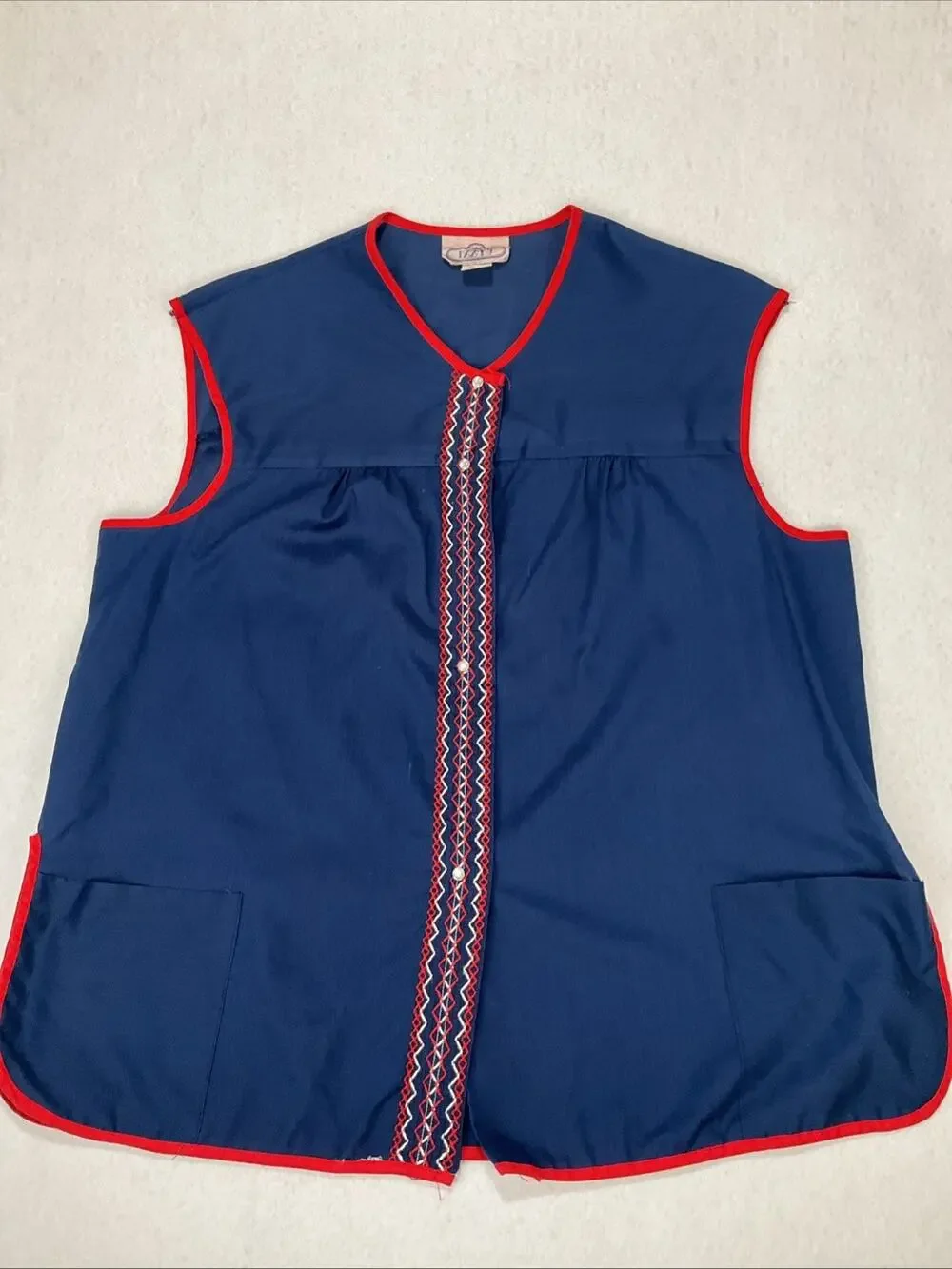 Vintage Izzy’s Artist Gardening Smock Chore Snap Apron Vest Top M Navy 2XL USA